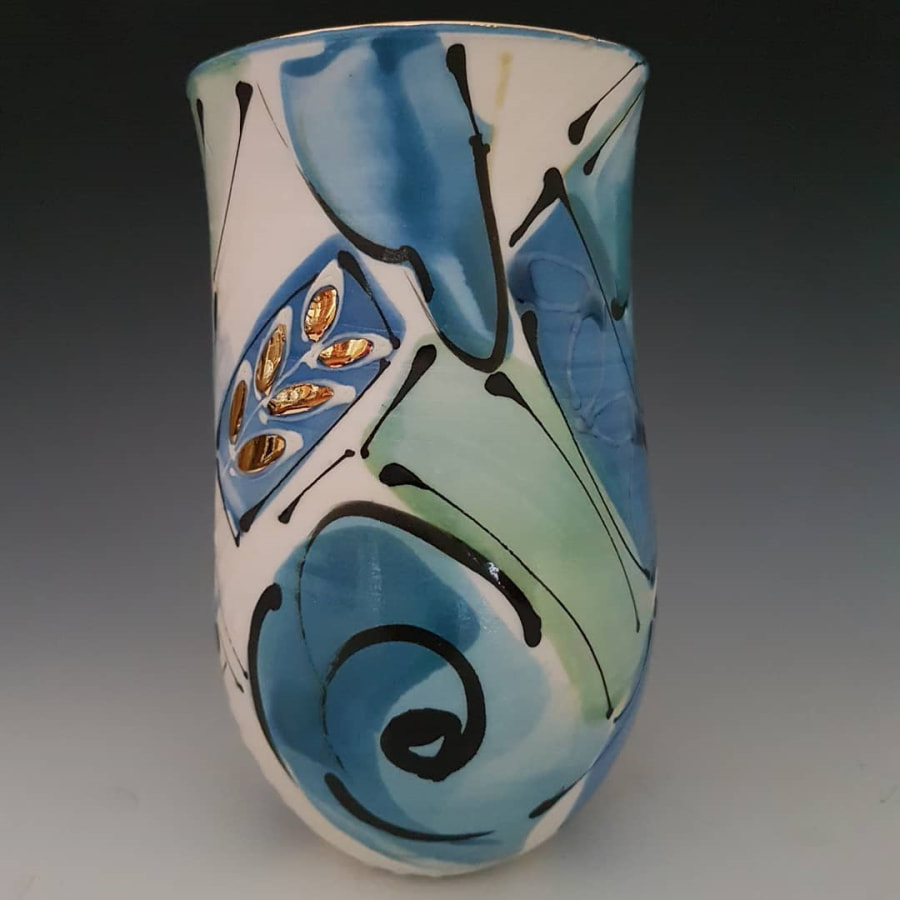 Handmade wheel-thrown faceted ceramic box