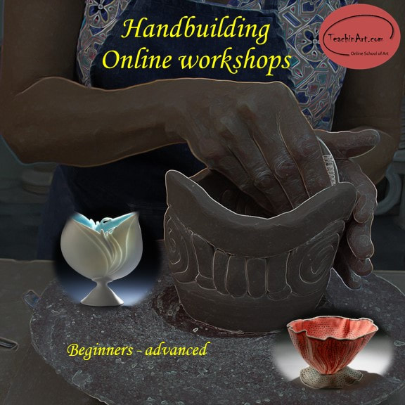 Our online pottery classes for hand building are for porcelain clay, as well as stoneware and earthenware, for beginners thru to advanced potters.